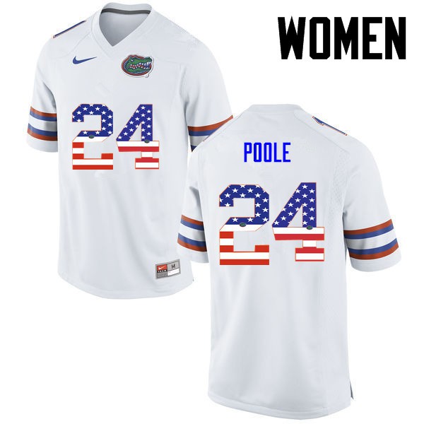 Florida Gators Women #24 Brian Poole College Football USA Flag Fashion White